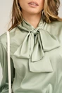Camasa DY Fashion eleganta din satin verde mint cu guler tip esarfa