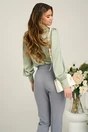 Camasa DY Fashion eleganta din satin verde mint cu guler tip esarfa