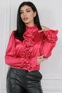 Camasa eleganta din satin fucsia cu flori maxi 3D