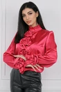 Camasa eleganta din satin fucsia cu flori maxi 3D