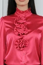 Camasa eleganta din satin fucsia cu flori maxi 3D