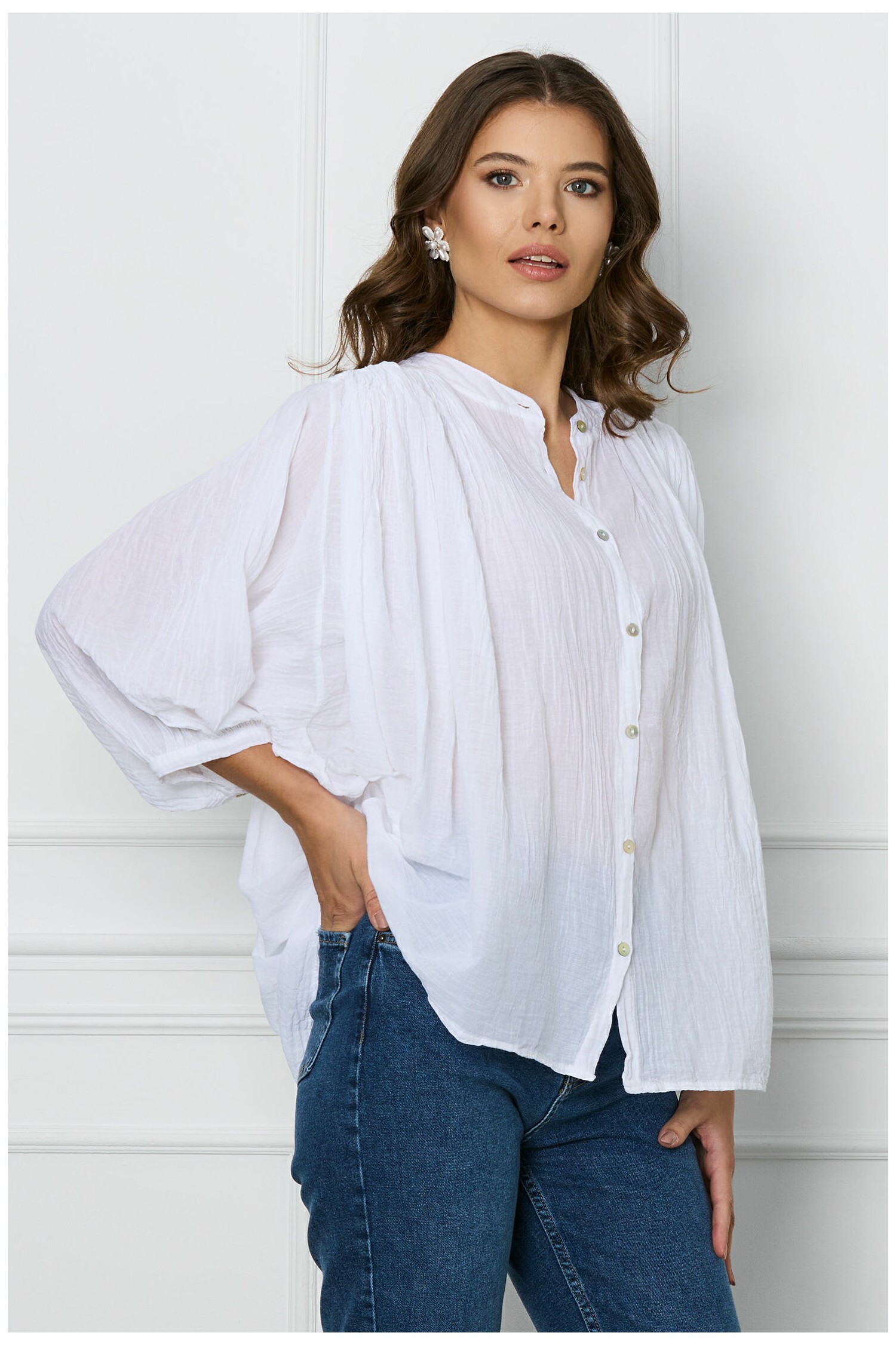 Camasa Ilona alba oversize cu maneci bufante