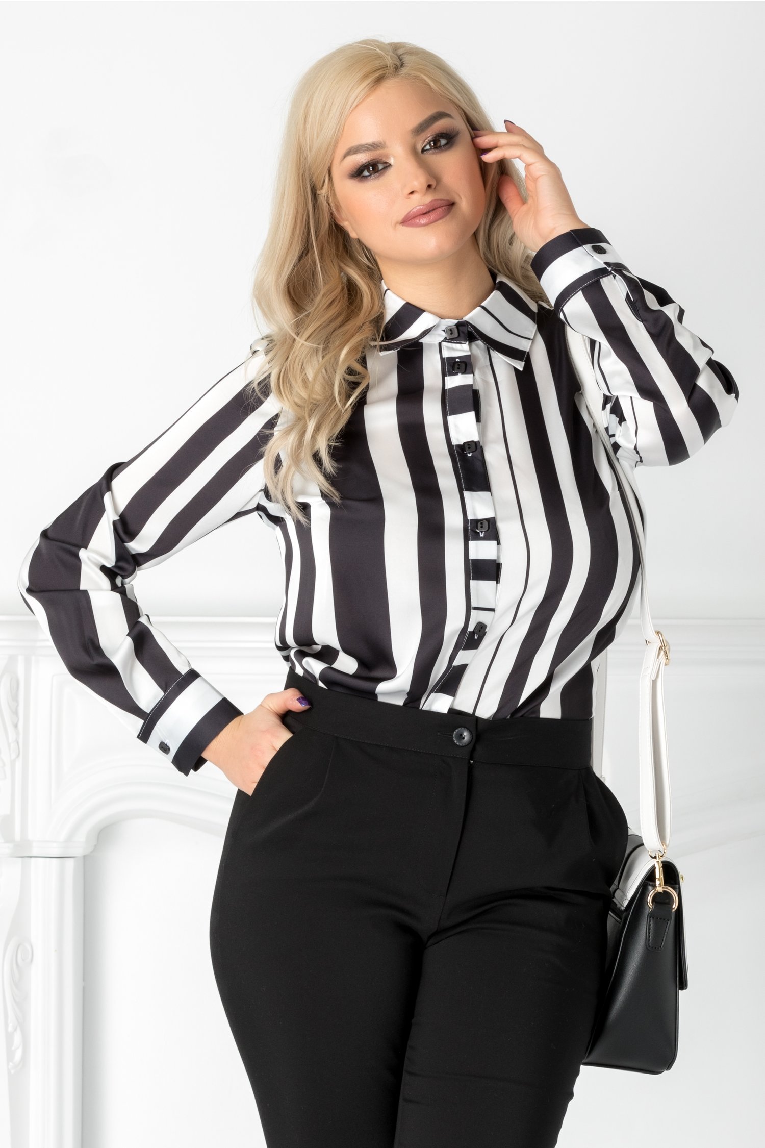 Camasa Lety alba cu dungi maxi negre