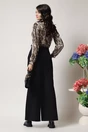 Camasa Moze eleganta din satin bej cu animal print si floare pe umar
