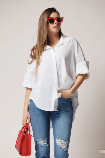 Camasa office din bumbac alba oversize