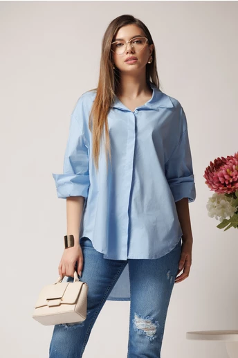 Camasa office din bumbac bleu oversize