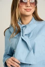 Camasa office din denim bleu cu funda maxi