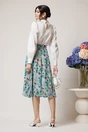 Camasa DY Fashion office din poplin alba cu fundita din voal cu imprimeu