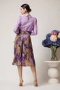 Camasa DY Fashion office din poplin lila cu fundita din voal cu imprimeu