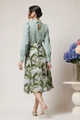 Camasa DY Fashion office din poplin verde cu fundita din voal cu imprimeu