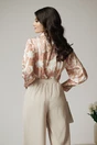 Camasa office din satin ivory cu imprimeuri bej si floare maxi