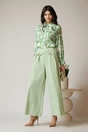 Camasa office din satin ivory cu imprimeuri verzi si floare maxi