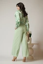 Camasa office din satin ivory cu imprimeuri verzi si floare maxi