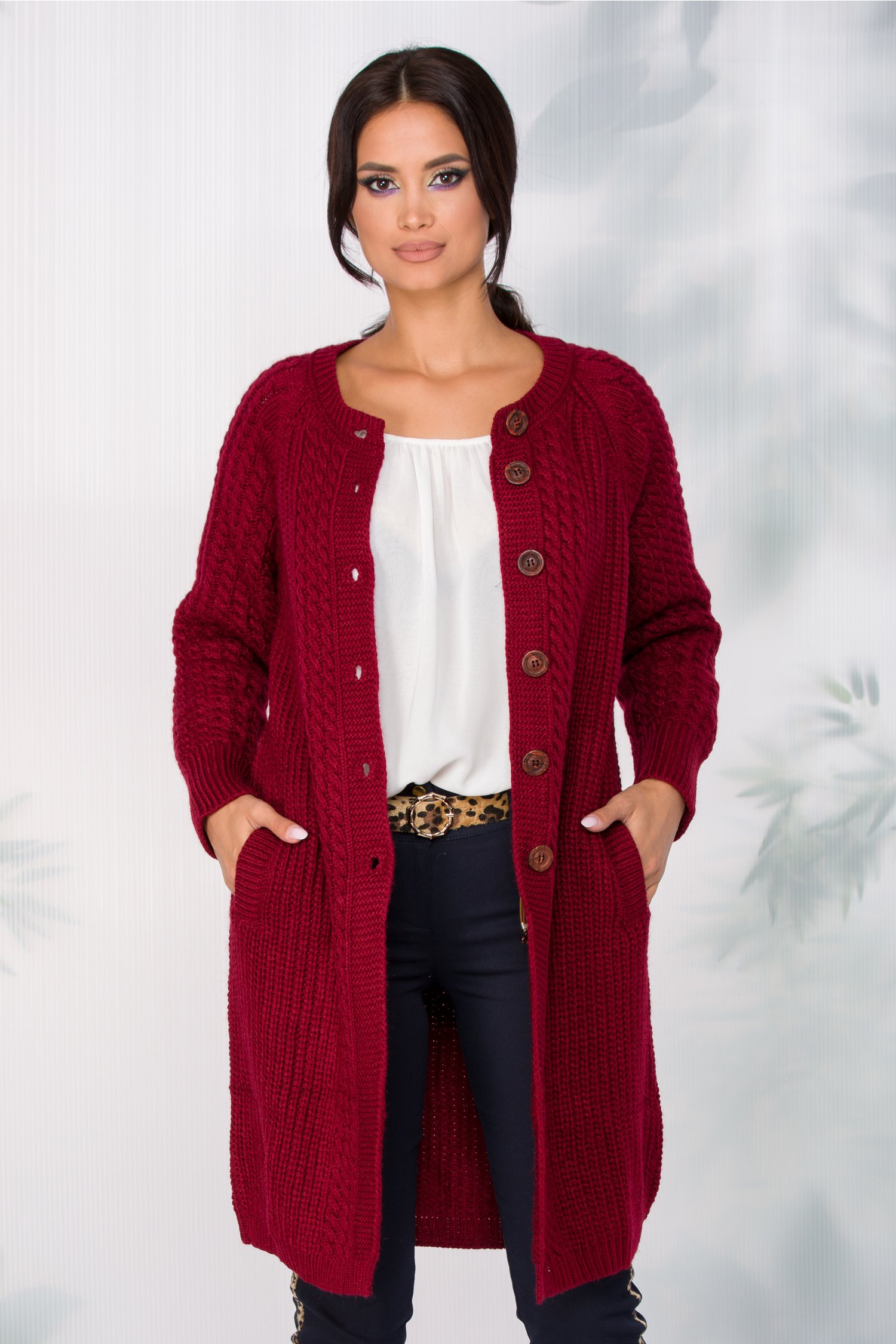 Cardigan Elena bordo cu buzunare discrete