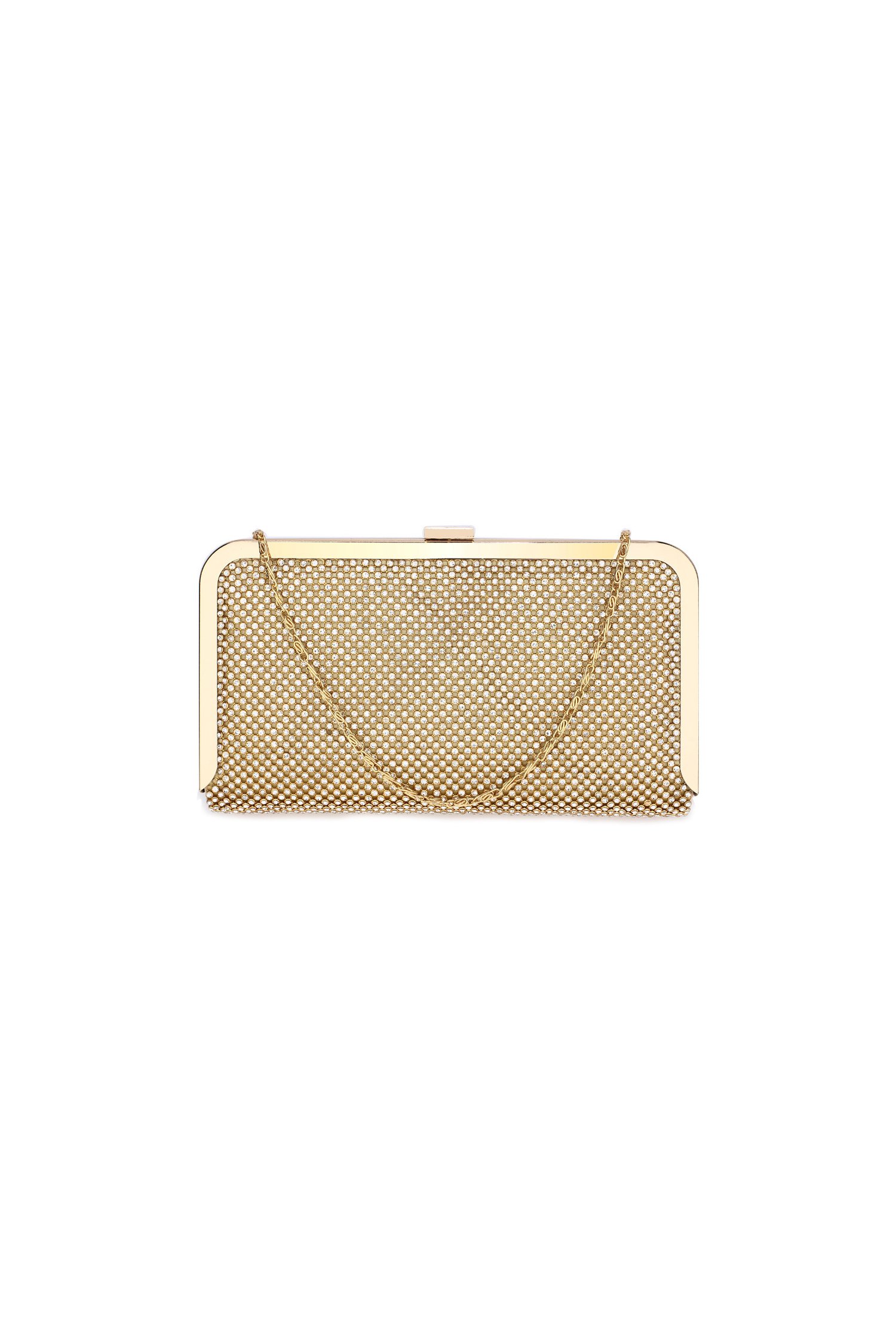 Clutch auriu cu strasuri si clema metalica dreptunghiulara