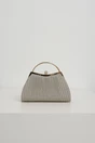 Clutch elegant din lurex auriu cu maner metalic rotund