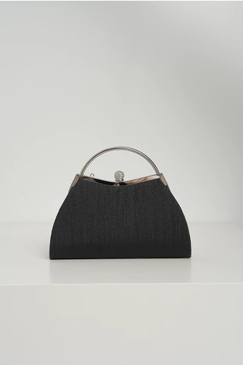 Clutch elegant din lurex negru cu maner metalic
