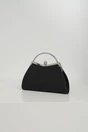 Clutch elegant din lurex negru cu maner metalic
