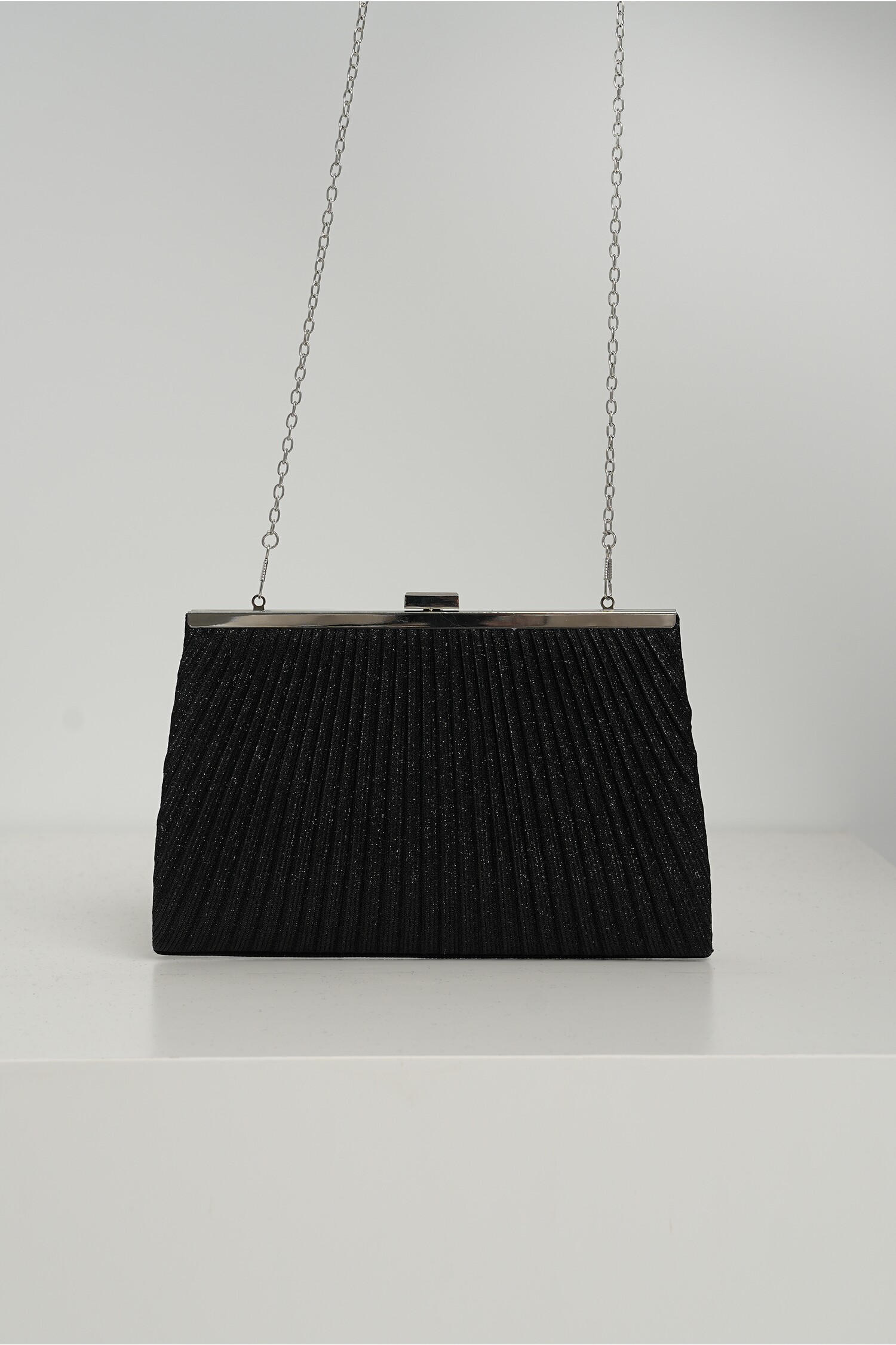 Clutch elegant din lurex negru dreptunghiular