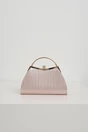 Clutch elegant din lurex sampanie cu maner metalic