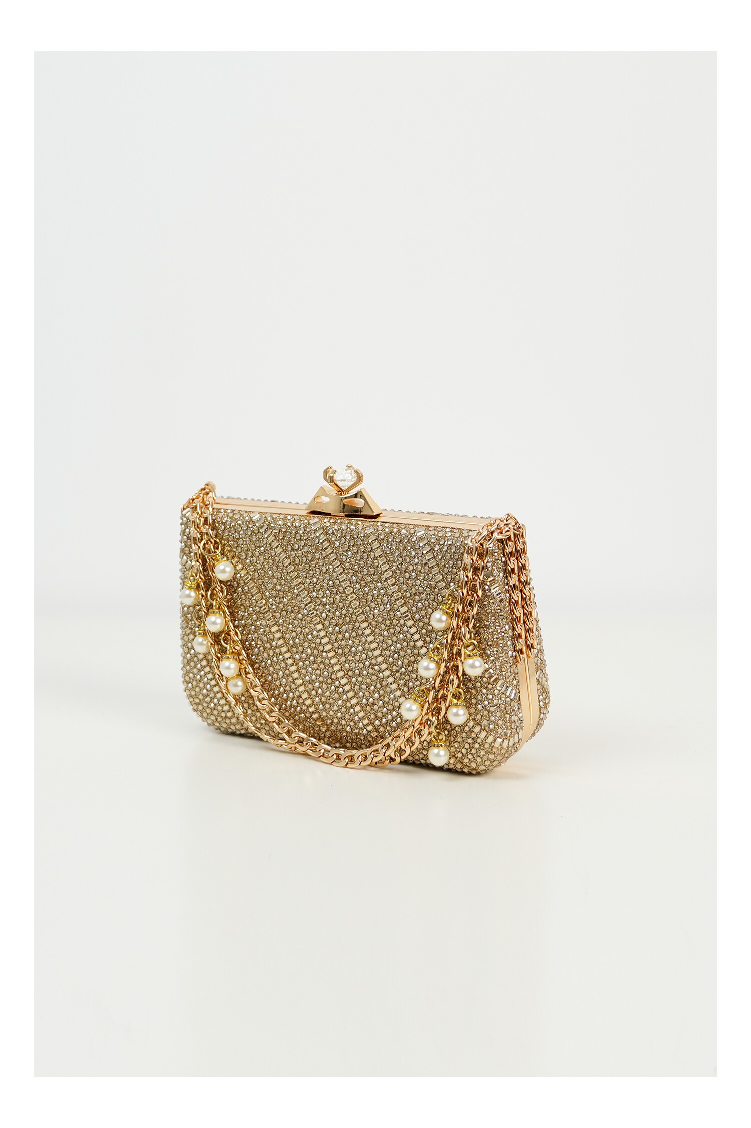 Clutch Miruna auriu din strasuri cu inchizatoare diamant