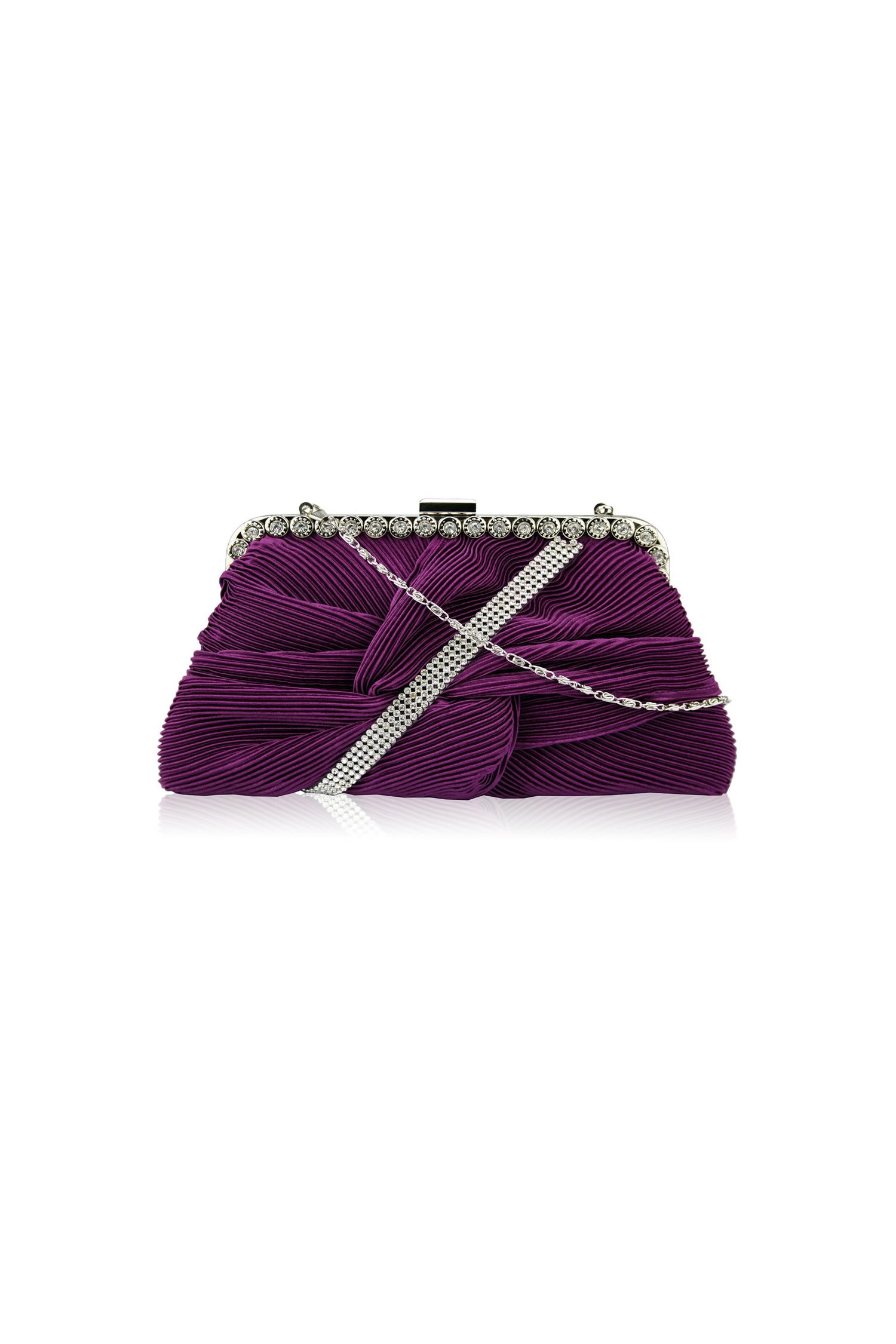 Clutch mov satinat accesorizat cu strasuri