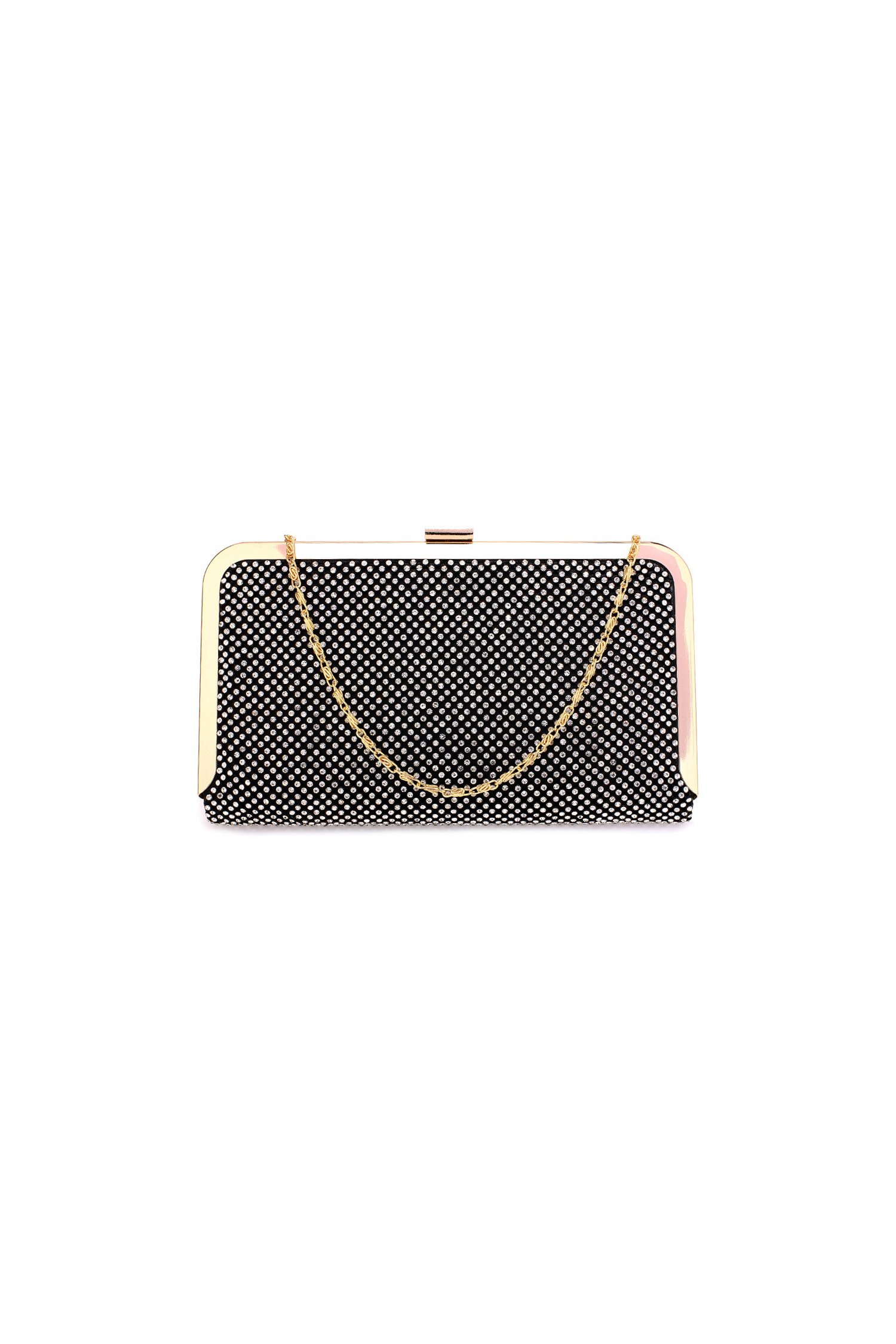 Clutch negru cu strasuri si clema metalica dreptunghiulara