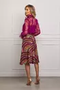 Compleu Dy Fashion fucsia cu bluza din dantela si fusta din satin cu imprimeu