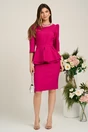 Compleu LaDonna elegant din stofa fucsia cu peplum si strasuri la decolteu