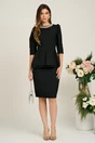 Compleu LaDonna elegant din stofa negru cu peplum si strasuri la decolteu