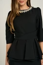 Compleu LaDonna elegant din stofa negru cu peplum si strasuri la decolteu