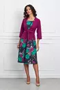 Compleu Marcela cu rochie bleumarin cu flori si sacou magenta