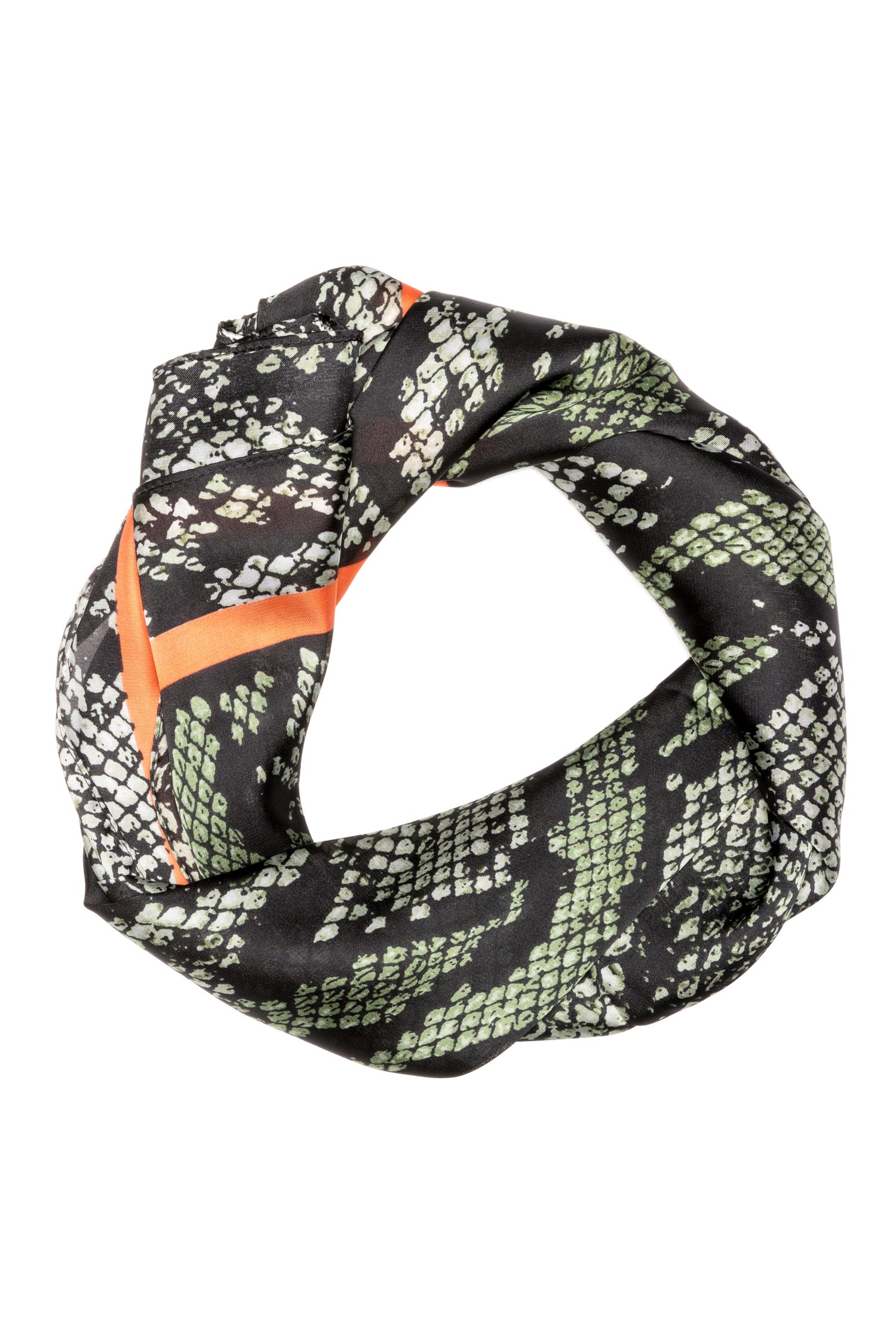 Esarfa patrata neagra cu imprimeu sarpe verde