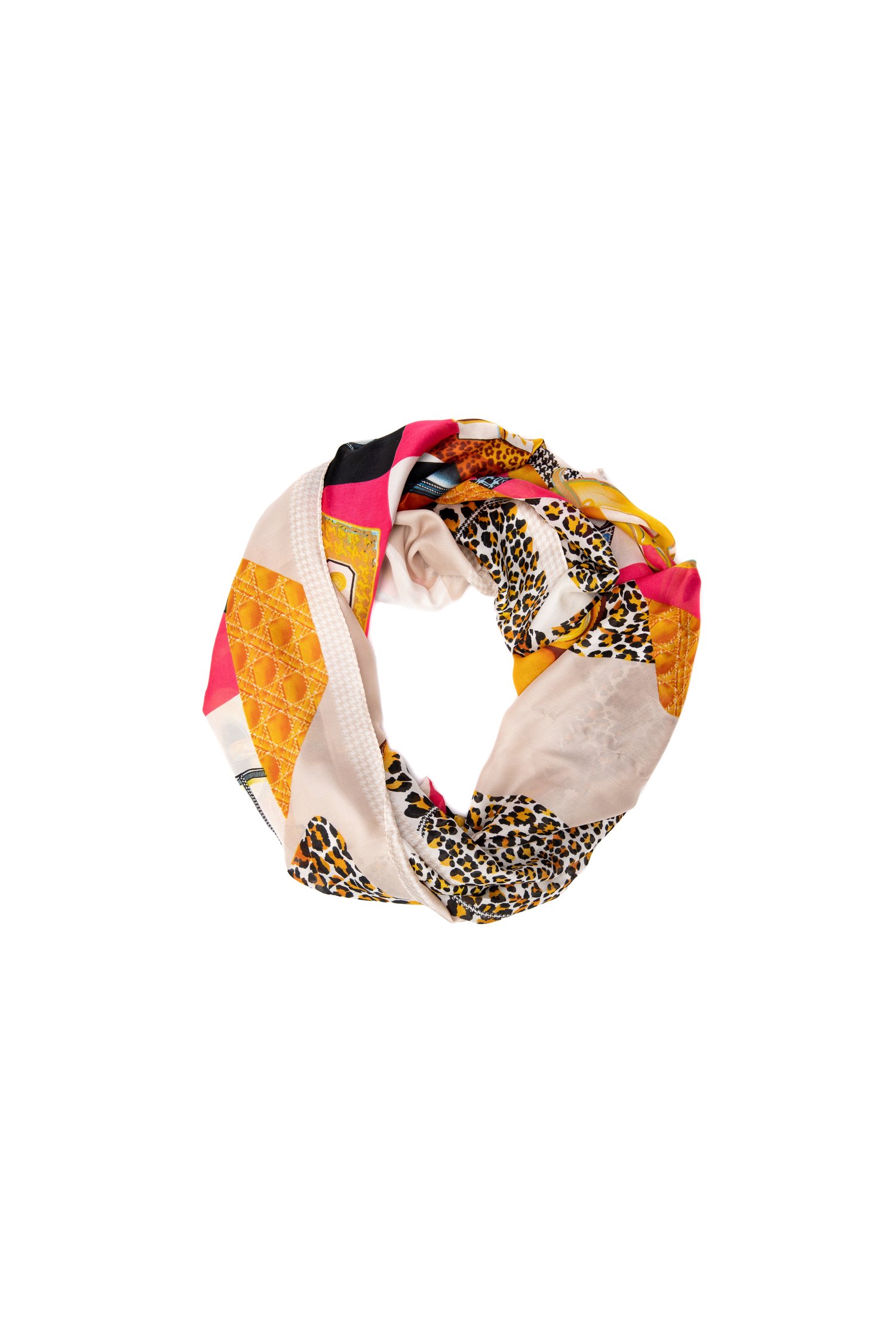 Esarfa roz cu animal print si detalii fashion