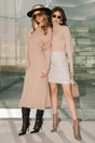 Fusta DY Fashion bej din tweed cu perle la buzunare