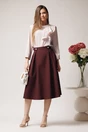 Fusta DY Fashion midi office din stofa bordo cu nasturi pe talie
