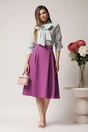 Fusta DY Fashion midi office din stofa mov cu nasturi pe talie