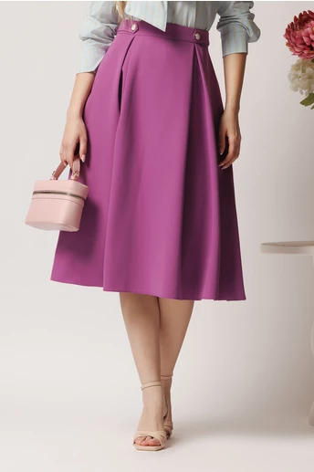 Fusta DY Fashion midi office din stofa mov cu nasturi pe talie