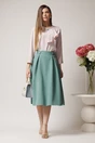 Fusta DY Fashion midi office din stofa verde cu nasturi pe talie