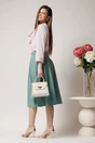 Fusta DY Fashion midi office din stofa verde cu nasturi pe talie