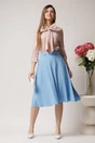 Fusta DY Fashion midi office din triplu voal bleu cu nasturi pe talie