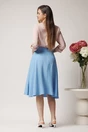 Fusta DY Fashion midi office din triplu voal bleu cu nasturi pe talie