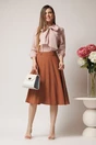 Fusta DY Fashion midi office din triplu voal maro cu nasturi pe talie