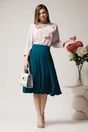 Fusta DY Fashion midi office din triplu voal turcoaz cu nasturi pe talie
