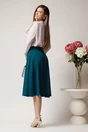 Fusta DY Fashion midi office din triplu voal turcoaz cu nasturi pe talie