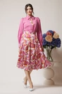 Fusta DY Fashion DY Fashion midi vaporoasa din voal alba cu imprimeuri magenta