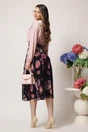 Fusta DY Fashion midi vaporoasa din voal neagra cu flori roz