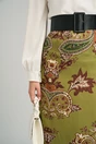 Fusta DY Fashion midi din satin verde fistic cu imprimeu maro