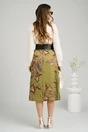 Fusta DY Fashion midi din satin verde fistic cu imprimeu maro