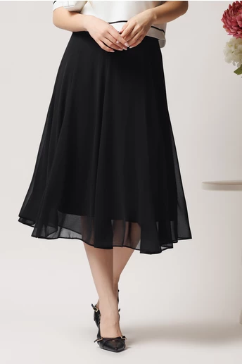 Fusta DY Fashion neagra midi vaporoasa din voal